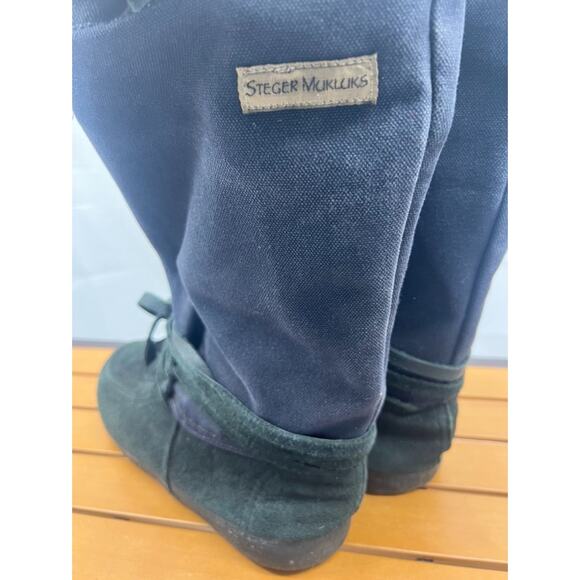 VTG Steger Mukluks Moosehide Canvas Outer Wool Liner Black Snow Winter Boot 9 - Picture 3 of 10